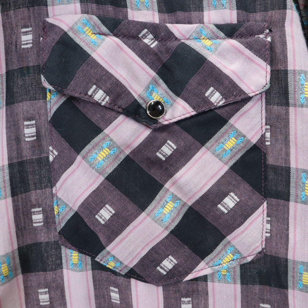 PERMANENT PRESS パーマネントプレス 70s 80s USA製 ヴィンテージ チェック柄 長袖 ウエスタンシャツ 16/33 パープルピンク 他 メンズ