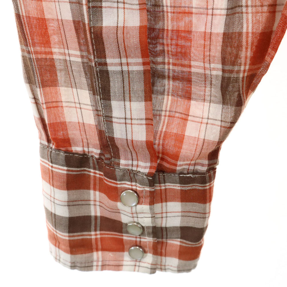 P.J.western wear 80s ヴィンテージ チェック柄 長袖 ウエスタンシャツ M ブラウン 他 メンズ
