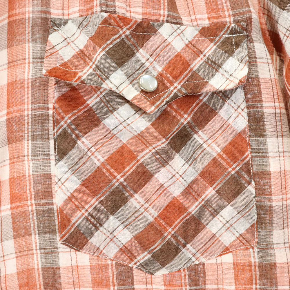 P.J.western wear 80s ヴィンテージ チェック柄 長袖 ウエスタンシャツ M ブラウン 他 メンズ