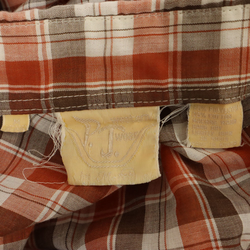 P.J.western wear 80s ヴィンテージ チェック柄 長袖 ウエスタンシャツ M ブラウン 他 メンズ