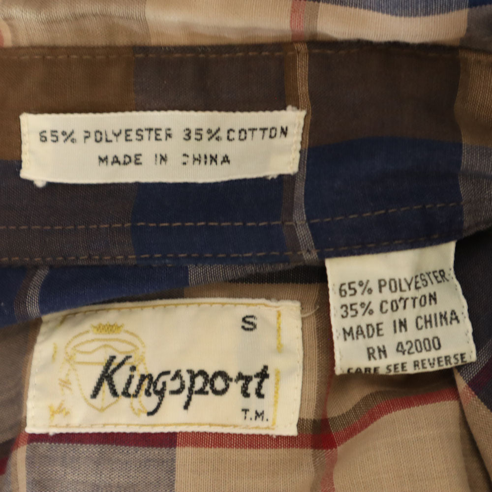 キングスポーツ 60s 70s ヴィンテージ チェック柄 長袖 シャツ S ブラウン系 メンズ