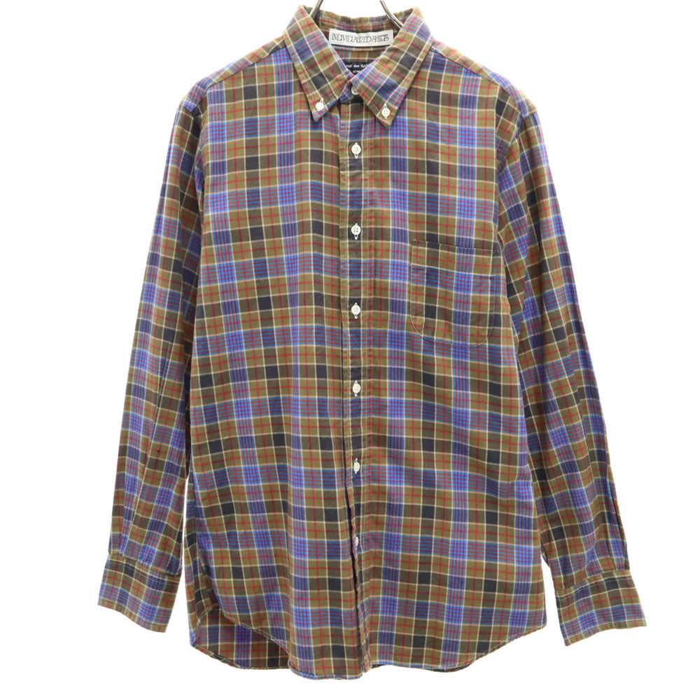 COMME des GARCONS HOMME コムデギャルソンオム 2013年 USA製 インディビジュアライズトシャツ コラボ チェック柄 長袖 ボタンダウンシャツ S カーキブラウン系 xINDIVIDUALIZED SHIRT メンズ