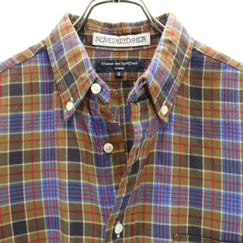 COMME des GARCONS HOMME コムデギャルソンオム 2013年 USA製 インディビジュアライズトシャツ コラボ チェック柄 長袖 ボタンダウンシャツ S カーキブラウン系 xINDIVIDUALIZED SHIRT メンズ