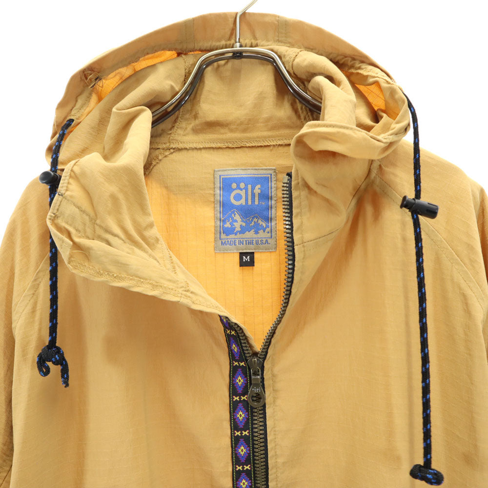 アルフ 90s USA製 オールド リップストップ生地 ジップパーカー M キャメル チロリアンテープ メンズ