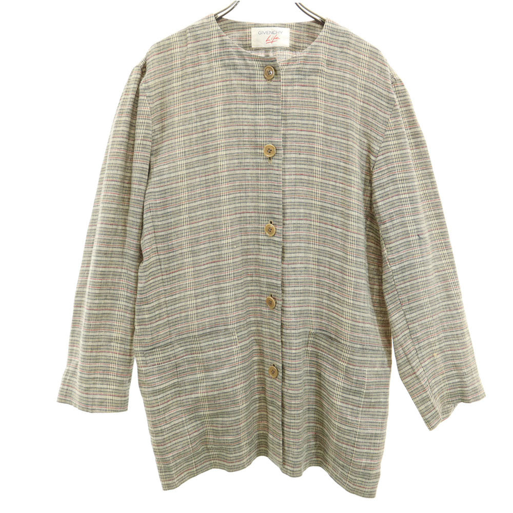 Givenchy ジバンシー 90s リネン オールド チェック柄 ジャケット 9 ブラウン レディース