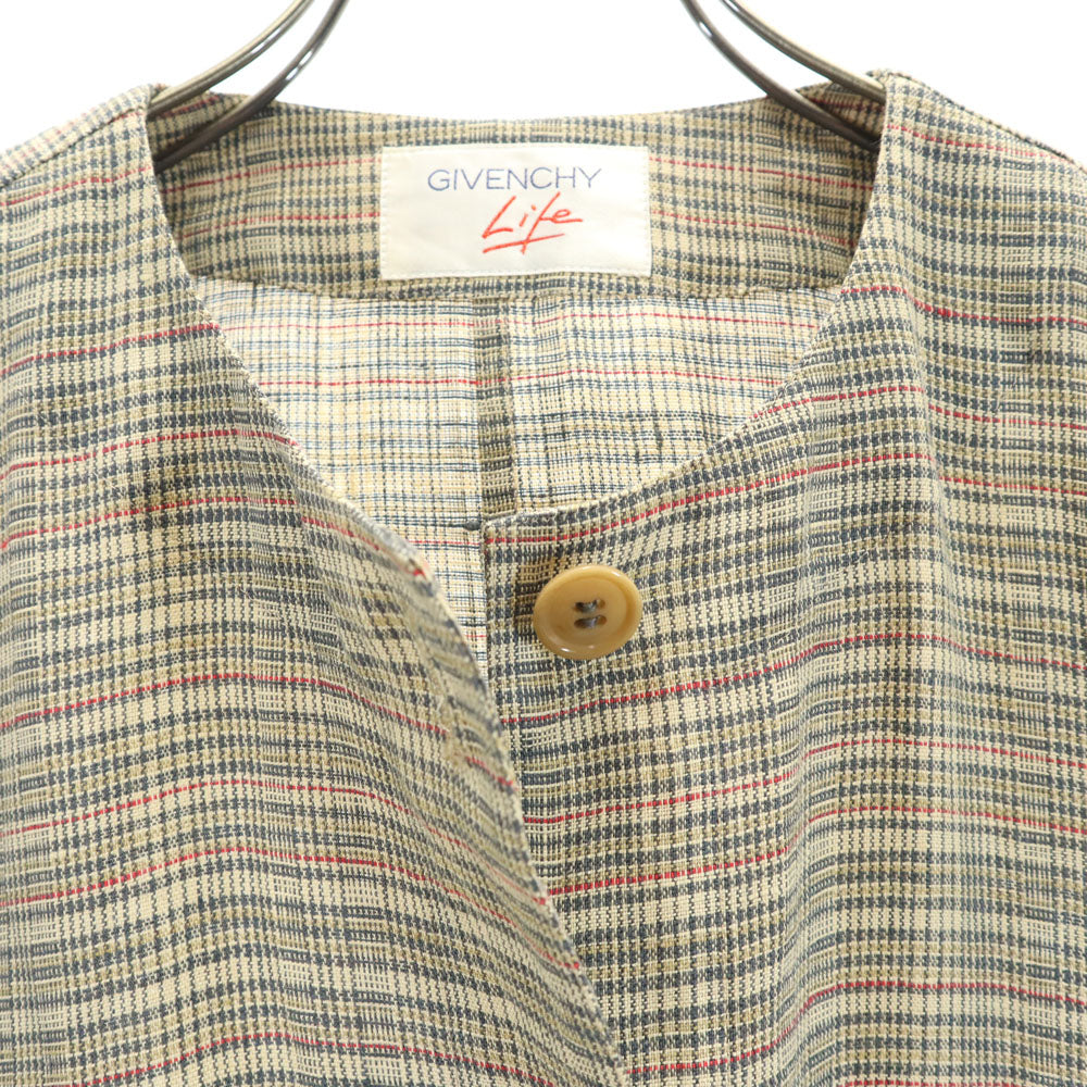 Givenchy ジバンシー 90s リネン オールド チェック柄 ジャケット 9 ブラウン レディース