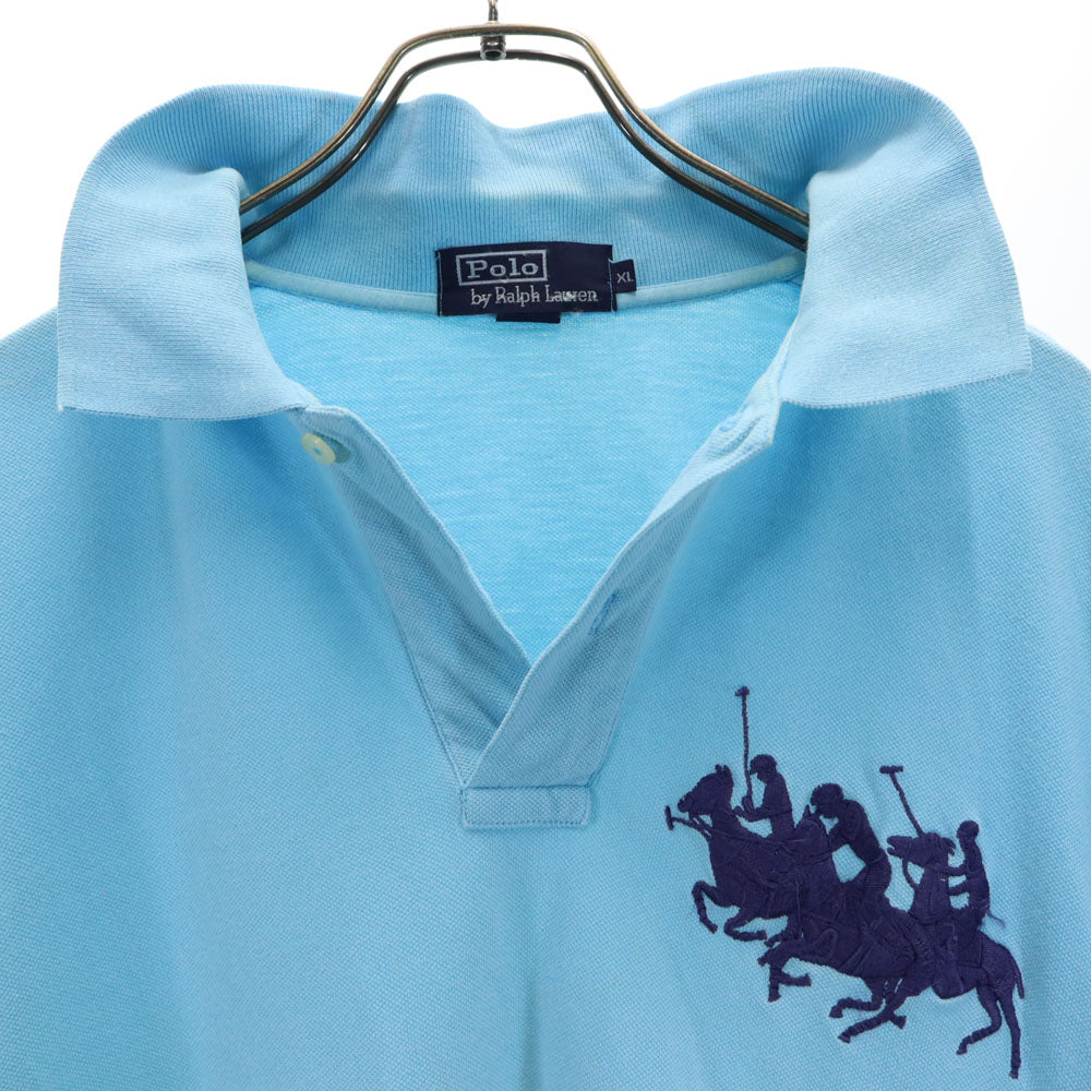 ポロバイラルフローレン 90s 半袖 ポロシャツ XL 水色 Polo by Ralph Lauren 鹿の子 オールド メンズ