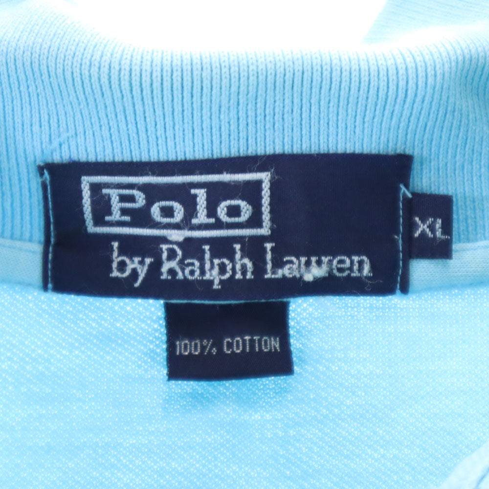 ポロバイラルフローレン 90s 半袖 ポロシャツ XL 水色 Polo by Ralph Lauren 鹿の子 オールド メンズ