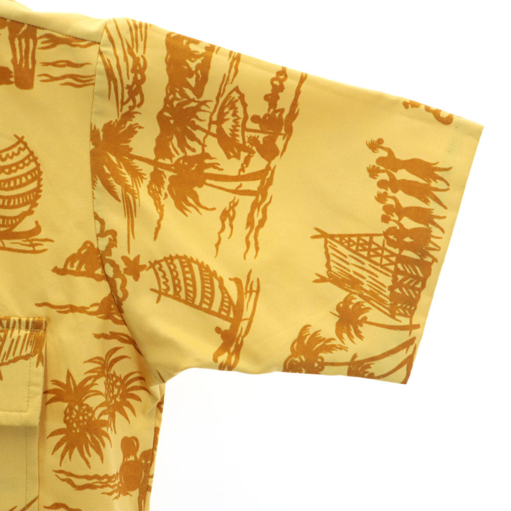 Sears シアーズ 70s ヴィンテージ 総柄 半袖 プルオーバー アロハシャツ マスタード HAWAII メンズ