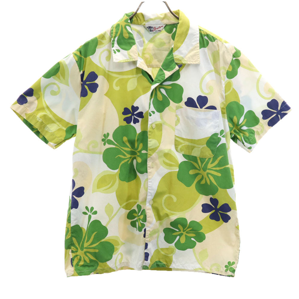 ストラクチャー ハイビスカス柄 半袖 オープンカラー アロハシャツ グリーン 他 STRUCTURE メンズ