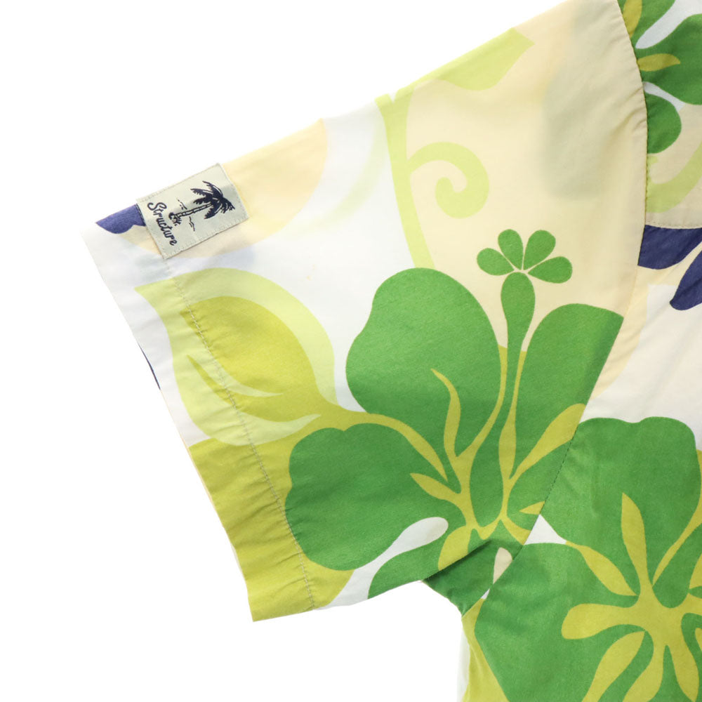 ストラクチャー ハイビスカス柄 半袖 オープンカラー アロハシャツ グリーン 他 STRUCTURE メンズ