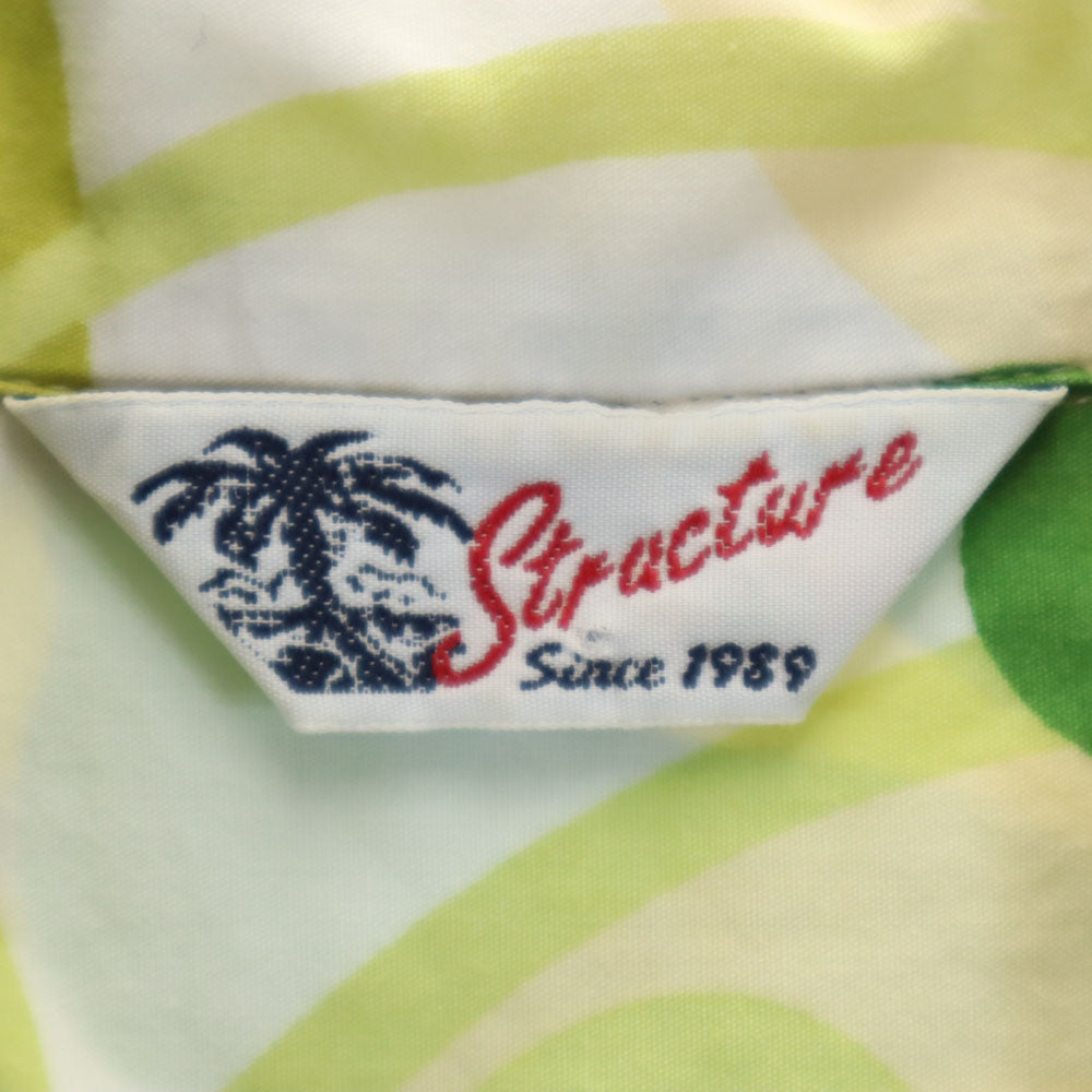 ストラクチャー ハイビスカス柄 半袖 オープンカラー アロハシャツ グリーン 他 STRUCTURE メンズ