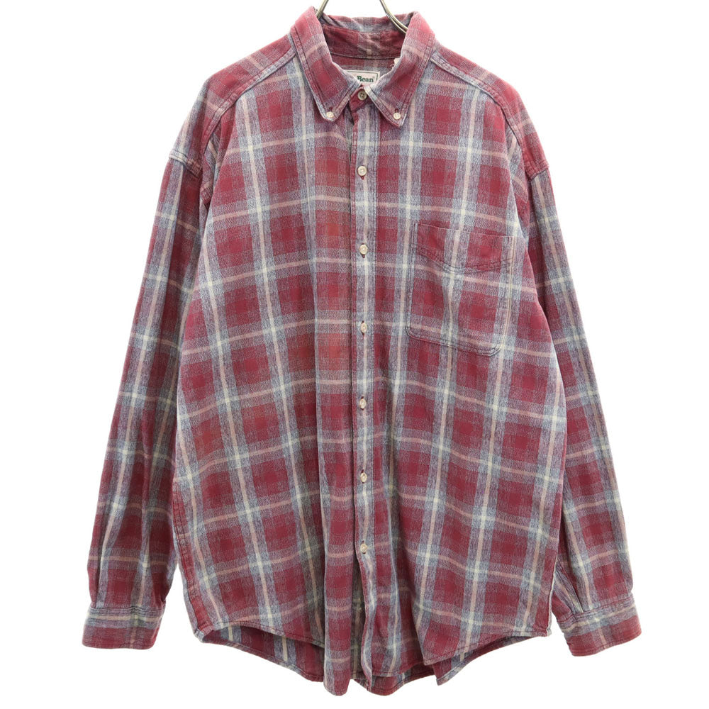 L.L.Bean エルエルビーン 70s 80s USA製 チェック柄 長袖 ボタンダウンシャツ L ワインレッド系 オールド ヴィンテージ メンズ