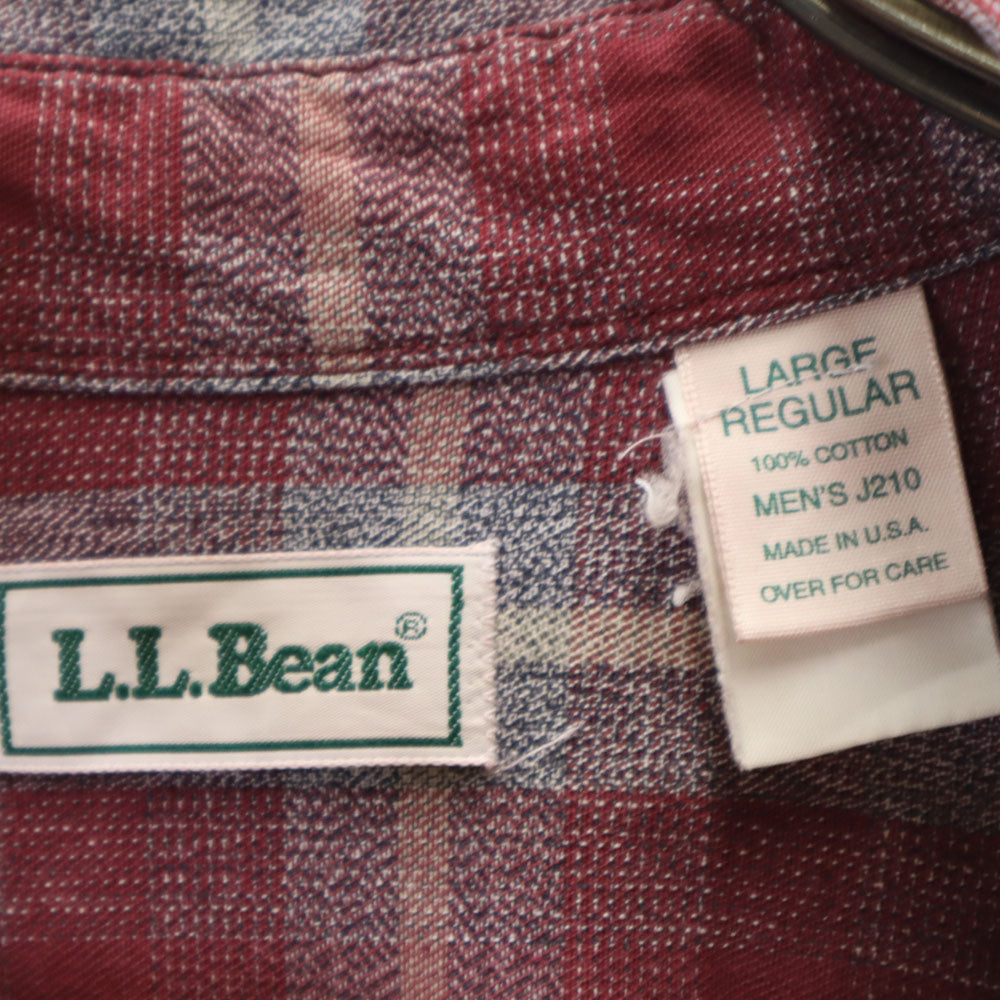 L.L.Bean エルエルビーン 70s 80s USA製 チェック柄 長袖 ボタンダウンシャツ L ワインレッド系 オールド ヴィンテージ メンズ