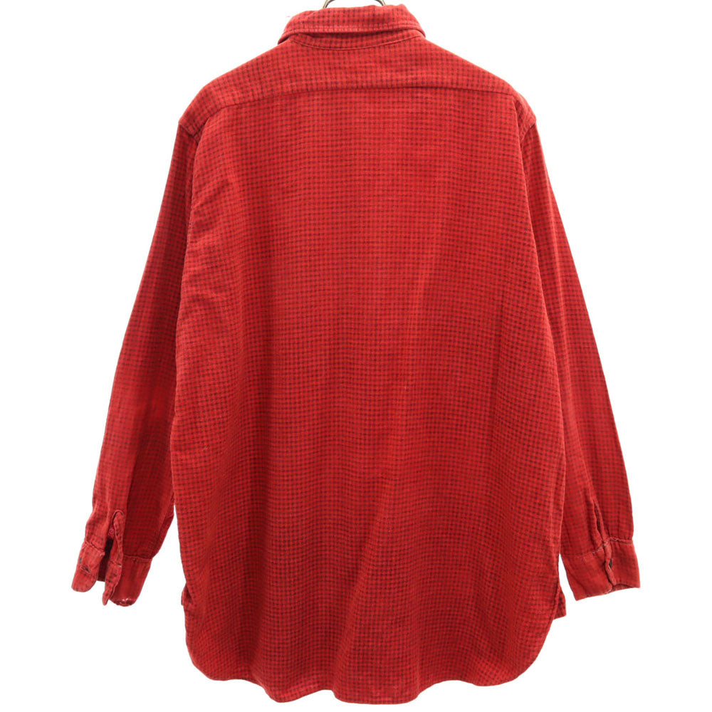 Pilgrim ピルグリム 40s 50s 千鳥格子 長袖 プリント ネルシャツ 15 15 1/2 レッド SEARS オールド ヴィンテージ マチ付き メンズ