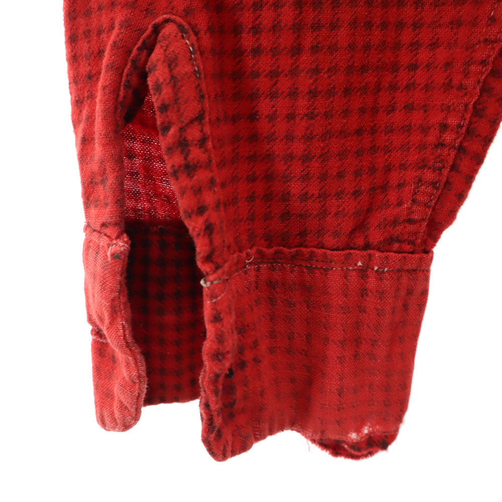 Pilgrim ピルグリム 40s 50s 千鳥格子 長袖 プリント ネルシャツ 15 15 1/2 レッド SEARS オールド ヴィンテージ マチ付き メンズ