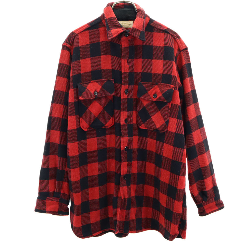 パワーハウス 60s 70s バッファローチェック 長袖 ヘビーネル シャツ レッド オールド ヴィンテージ マチ付き メンズ
