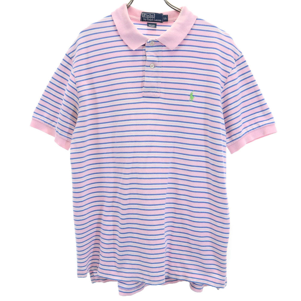 ポロバイラルフローレン ボーダー柄 半袖 ポロシャツ LL ピンク Polo by Ralph Lauren 鹿の子 メンズ