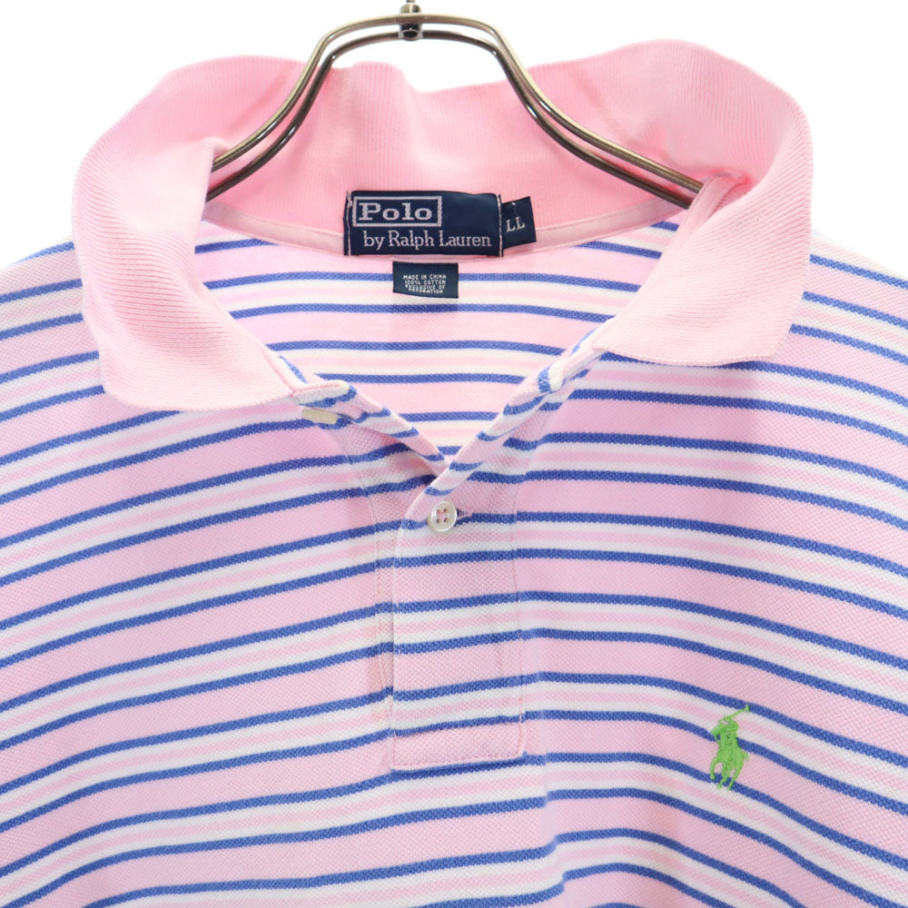 ポロバイラルフローレン ボーダー柄 半袖 ポロシャツ LL ピンク Polo by Ralph Lauren 鹿の子 メンズ