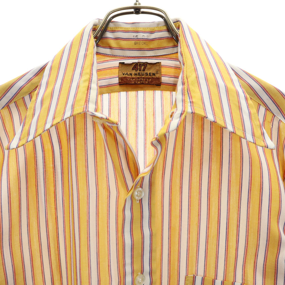 VAN HEUSEN ヴァンヒューゼン 70s ストライプ柄 長袖 シャツ 15/32 イエロー 他 417 オールド ヴィンテージ メンズ