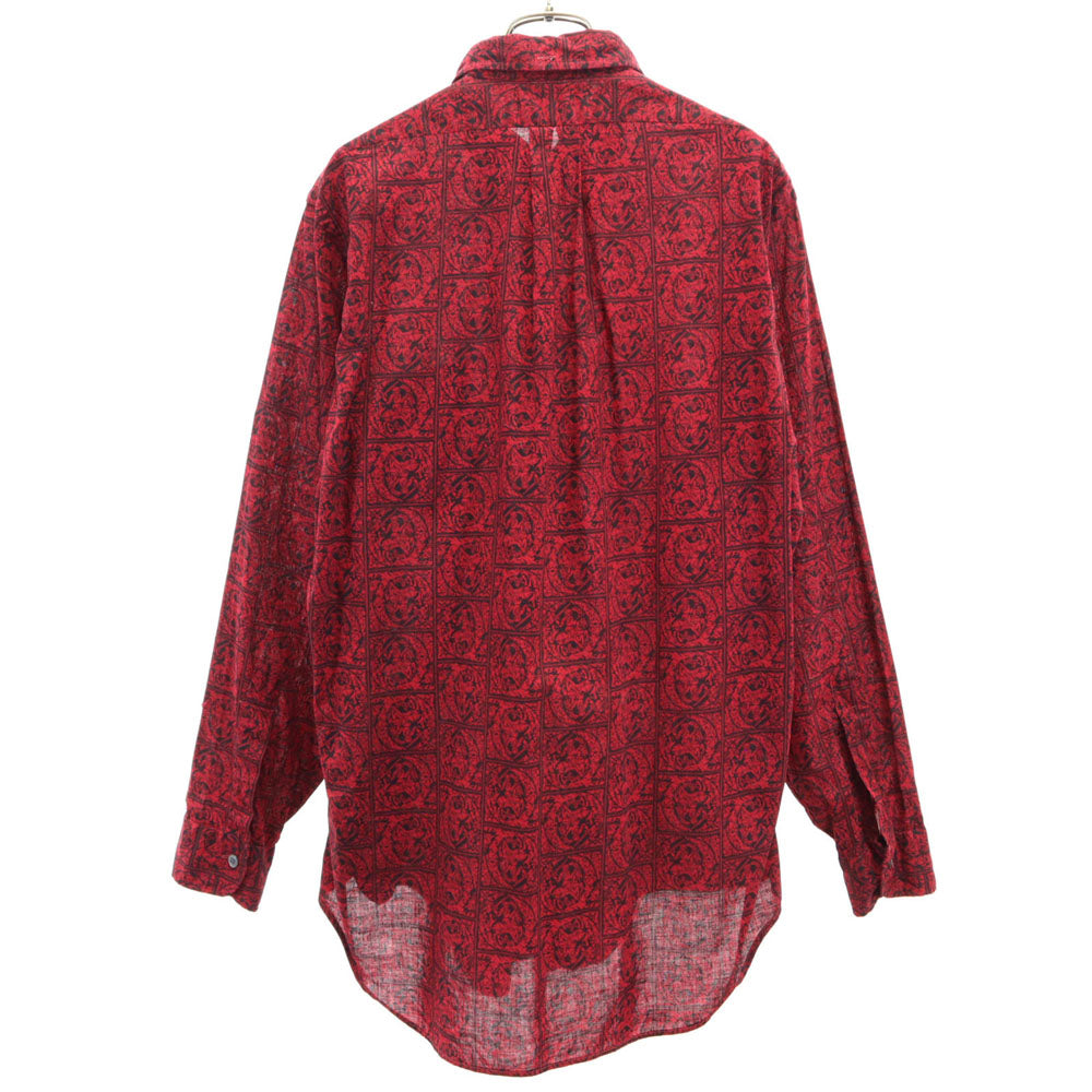 総柄 長袖 ボタンダウンシャツ M レッド メンズ