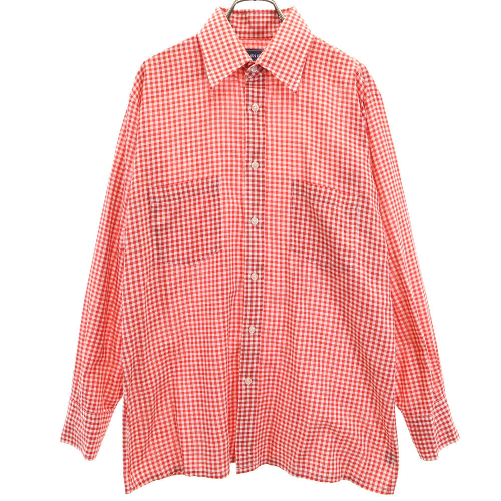 VAN HEUSEN ヴァンヒューゼン 90s ギンガムチェック 長袖 シャツ M レッド 他 オールド メンズ