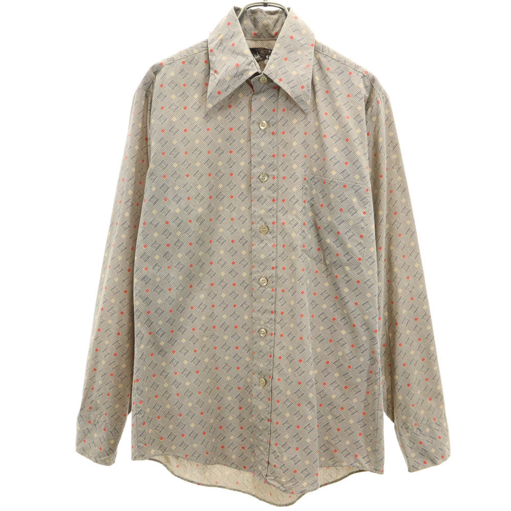 VINTAGE ヴィンテージ 70s 総柄 長袖 シャツ S ベージュ オールド メンズ