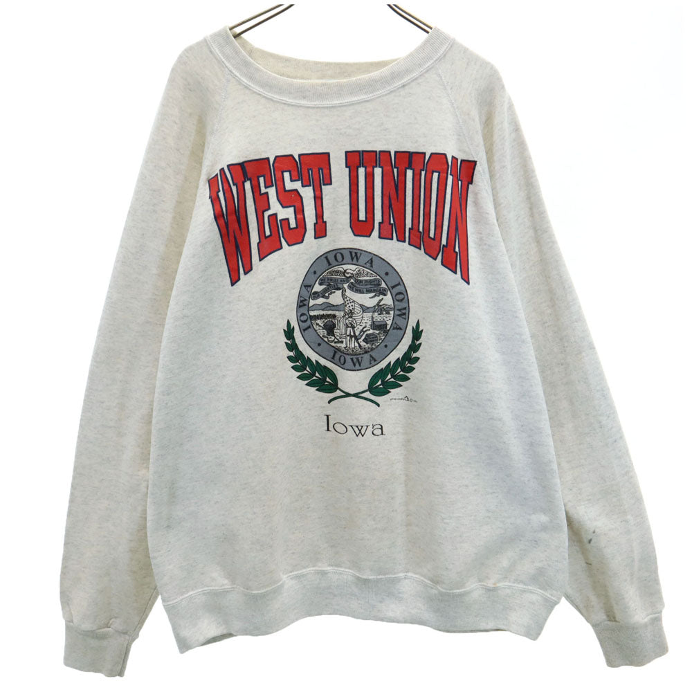 90s USA製 カレッジプリント 長袖 スウェット トレーナー XXL ライトグレー 裏起毛 ビッグサイズ オールド メンズ