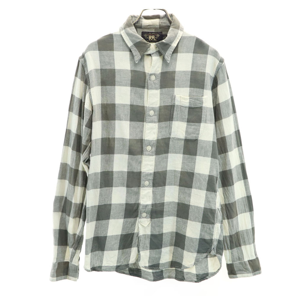 RRL ギンガムチェック柄 長袖 リネンブレンド シャツ XS カーキ×アイボリー ダブルアールエル RALPH LAUREN メンズ