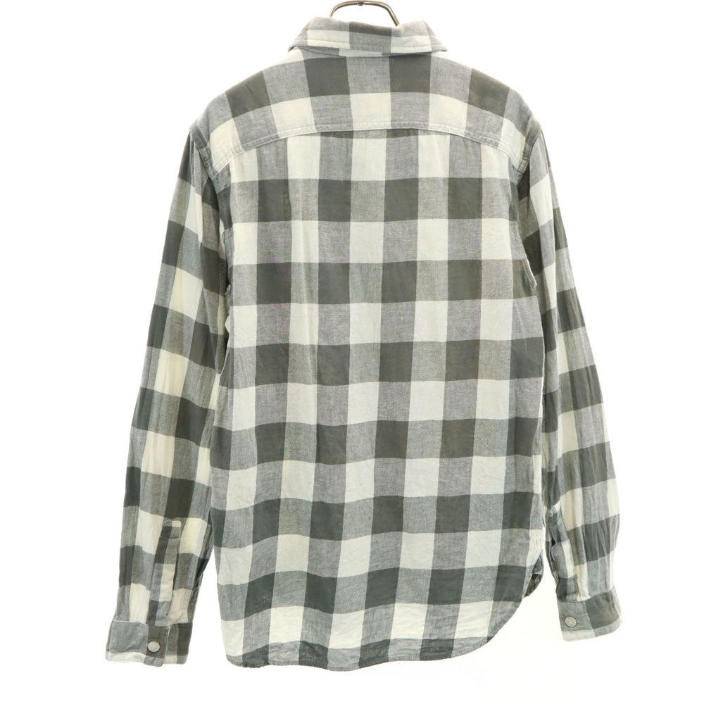 RRL ギンガムチェック柄 長袖 リネンブレンド シャツ XS カーキ×アイボリー ダブルアールエル RALPH LAUREN メンズ