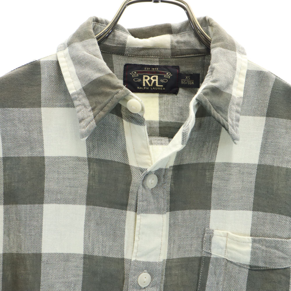 RRL ギンガムチェック柄 長袖 リネンブレンド シャツ XS カーキ×アイボリー ダブルアールエル RALPH LAUREN メンズ