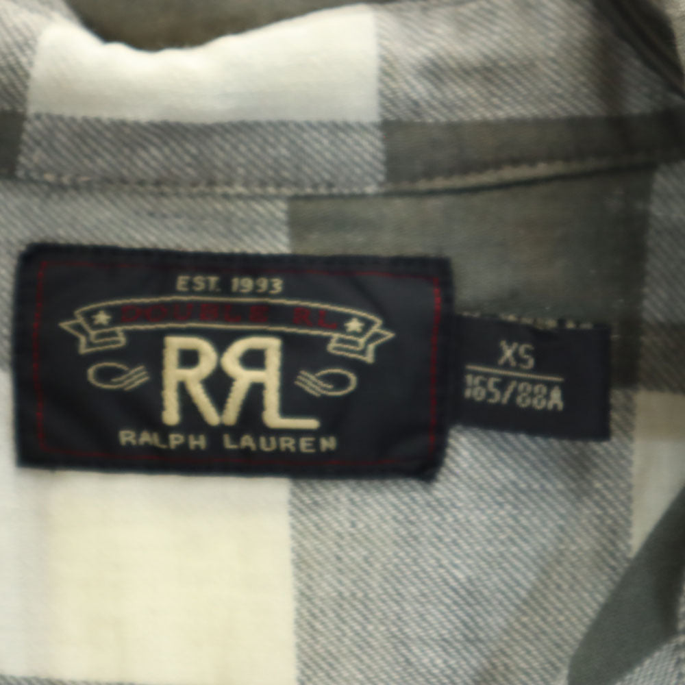RRL ギンガムチェック柄 長袖 リネンブレンド シャツ XS カーキ×アイボリー ダブルアールエル RALPH LAUREN メンズ
