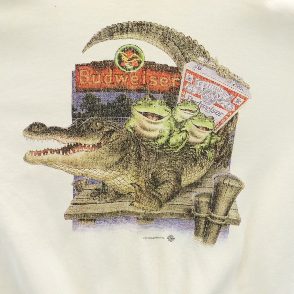 Hanes ヘインズ 90s オールド バドワイザー カエルプリント 長袖 スウェット トレーナー L 白 Budweiser メンズ