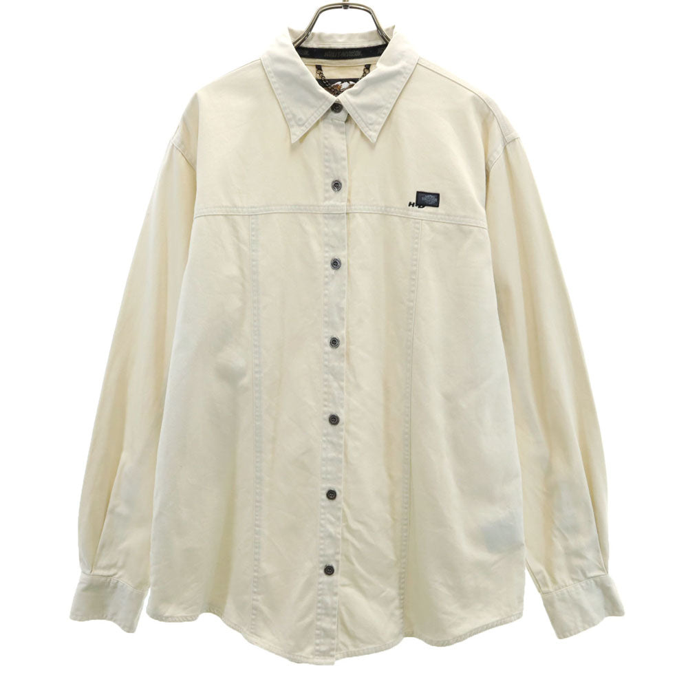 HARLEY DAVIDSON ハーレーダビッドソン 90s オールド シャツジャケット ベージュ 隠しスナップボタンダウン レディース