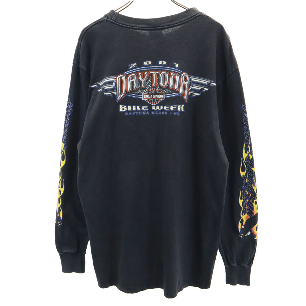 HARLEY DAVIDSON ハーレーダビッドソン 2001年 USA製 オールド デイトナ 2001 長袖 Tシャツ M チャコールブラック ロンT DAYTONA メンズ