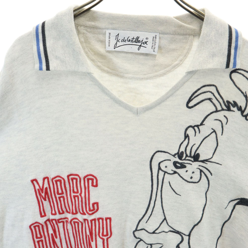 JC de CASTELBAJAC カステルバジャック イタリア製 ルーニーテューンズ マークアントニー 長袖 襟付きVネック セーター グレー ニット メンズ