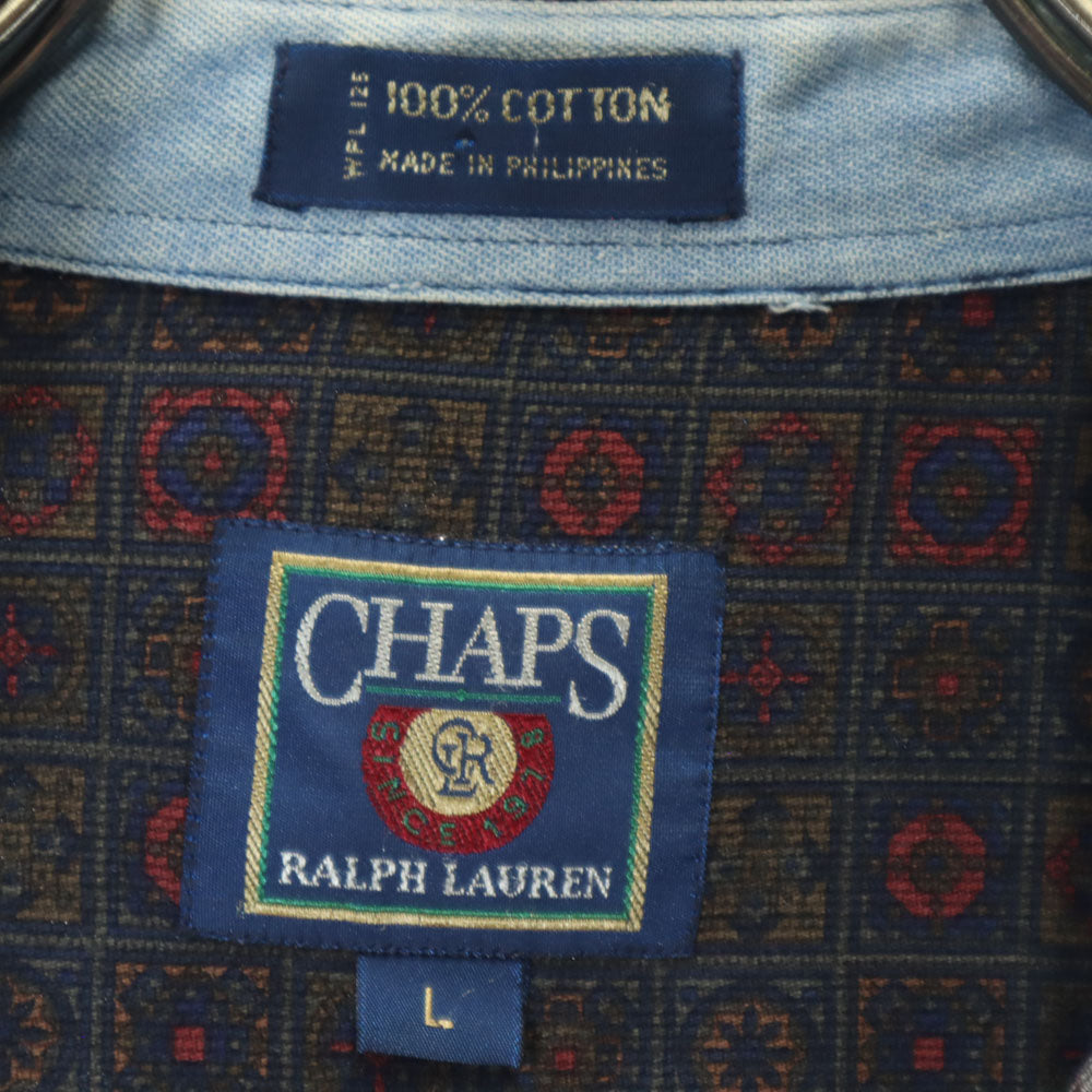 CHAPS RALPH LAUREN チャップスラルフローレン 90s オールド 総柄 長袖 ボタンダウンシャツ L 深緑系 メンズ