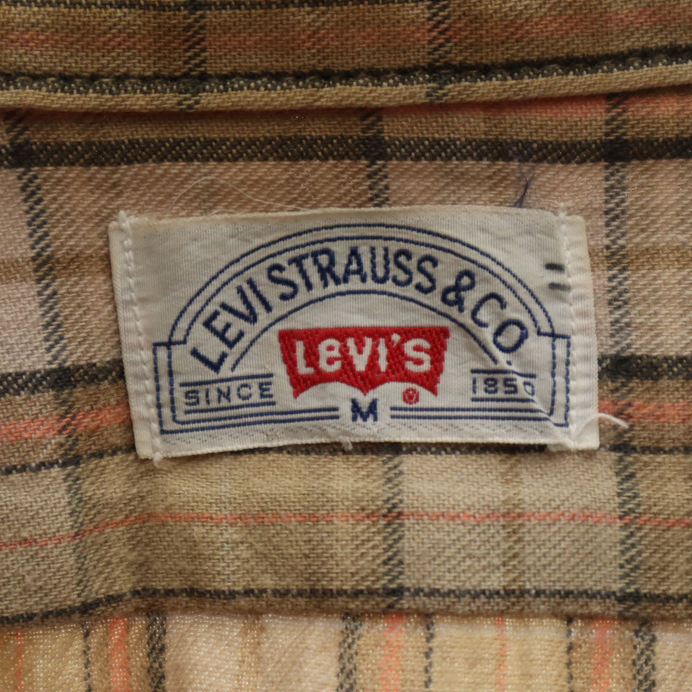 Levi's リーバイス 70s 80s 日本製 ヴィンテージ チェック柄 長袖 シャツ M ベージュ メンズ