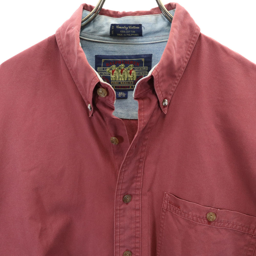 CHAPS RALPH LAUREN チャップスラルフローレン 80s ヴィンテージ 長袖 ボタンダウンシャツ 32-33 ワインレッド メンズ