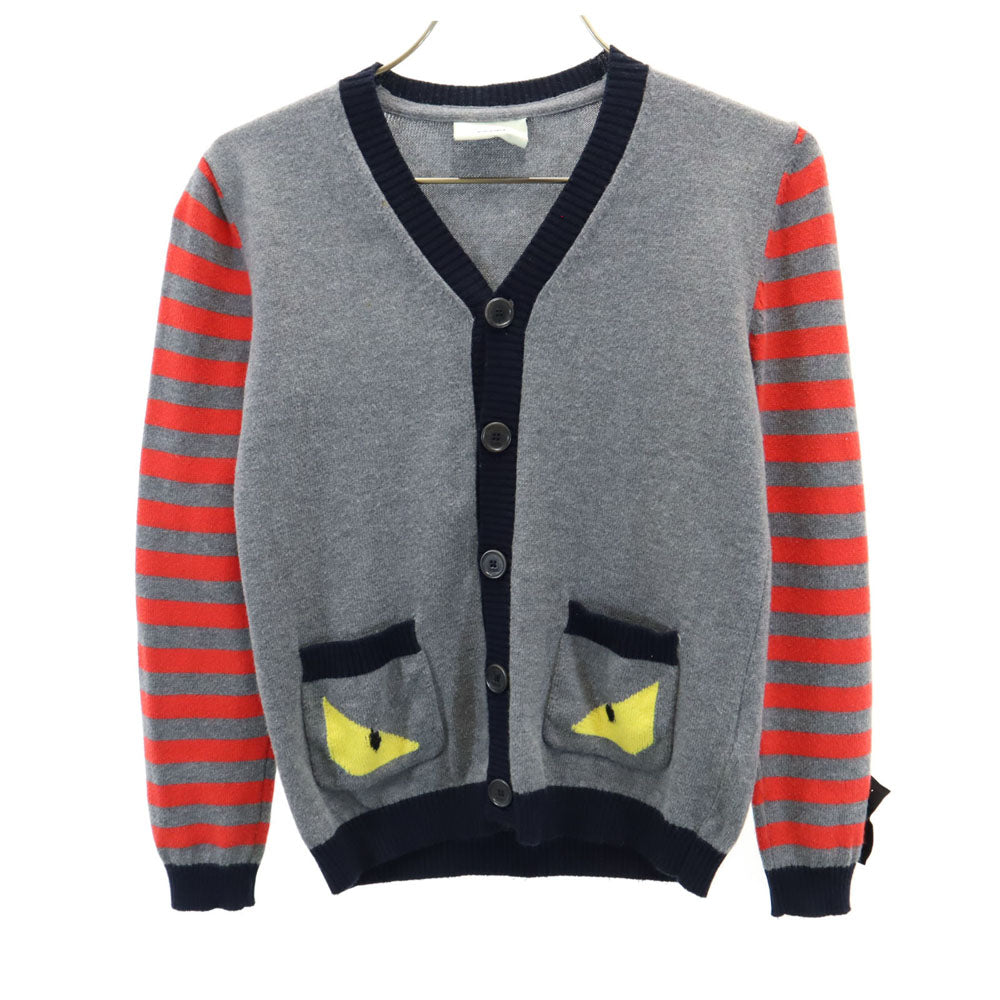 FENDI フェンディ イタリア製 カシミヤブレンド 長袖 Vネック ニットカーディガン 6A グレー キッズ