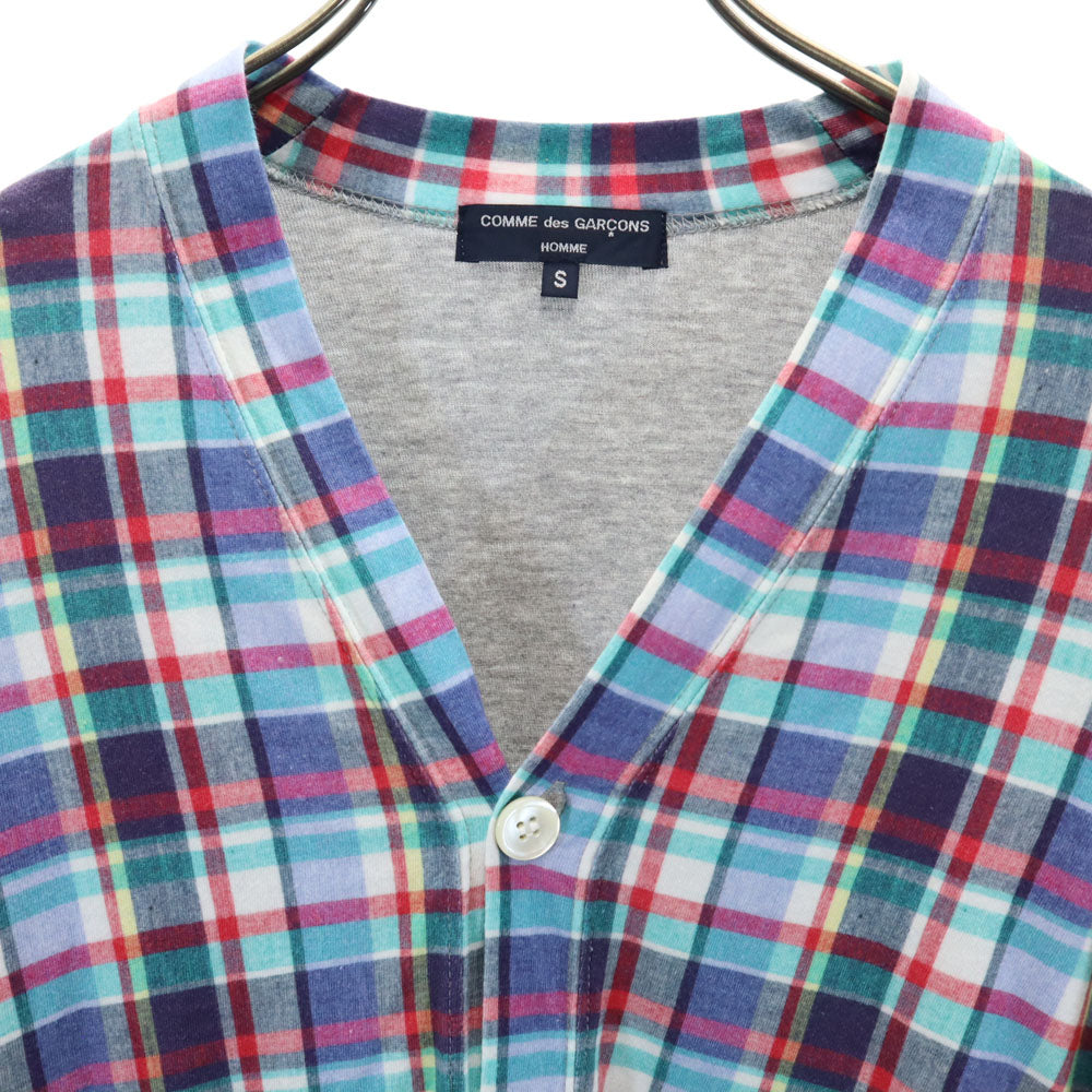 COMME des GARCONS HOMME コムデギャルソンオム 2011年製 日本製 チェック柄切替 7分袖 Vネック カーディガン S グレー 他 メンズ