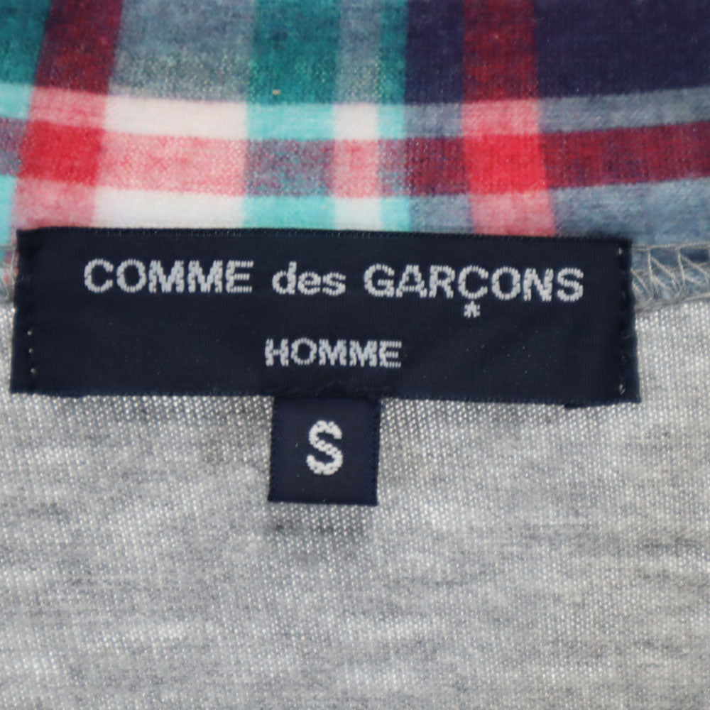 COMME des GARCONS HOMME コムデギャルソンオム 2011年製 日本製 チェック柄切替 7分袖 Vネック カーディガン S グレー 他 メンズ