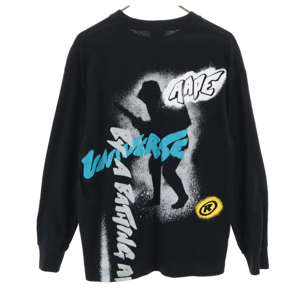 A BATHING APE アベイシングエイプ バックプリント 長袖 Tシャツ S ブラック ロンT メンズ