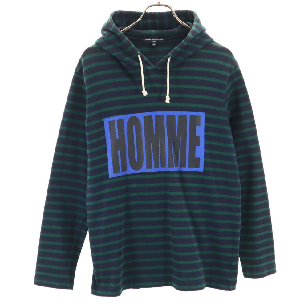 COMME des GARCONS HOMME コムデギャルソンオム 2017年 日本製 ボーダー柄 長袖 パーカー S ネイビー×グリーン プルオーバー ロンT メンズ