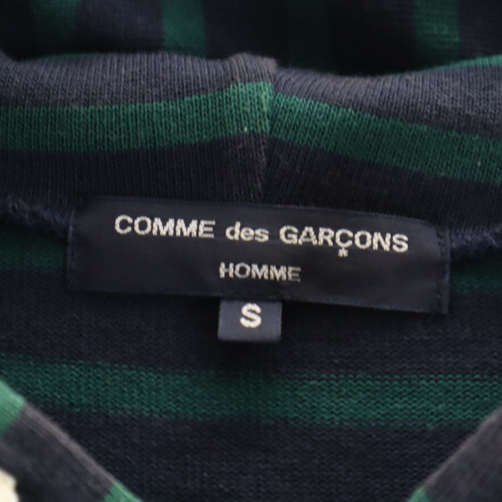 COMME des GARCONS HOMME コムデギャルソンオム 2017年 日本製 ボーダー柄 長袖 パーカー S ネイビー×グリーン プルオーバー ロンT メンズ