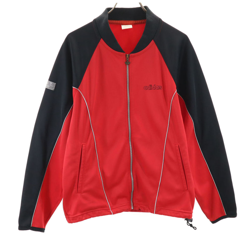 adidas アディダス 80s デサント製 ヴィンテージ ジップジャケット M-L レッド×ブラック ブルゾン 裏フリース ジャージ メンズ