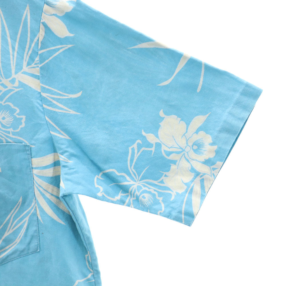 サンマリファッションズ 80s ヴィンテージ 花柄 半袖 オープンカラー アロハシャツ M ライトブルー SUNMARI FASHIONS 開襟 メンズ