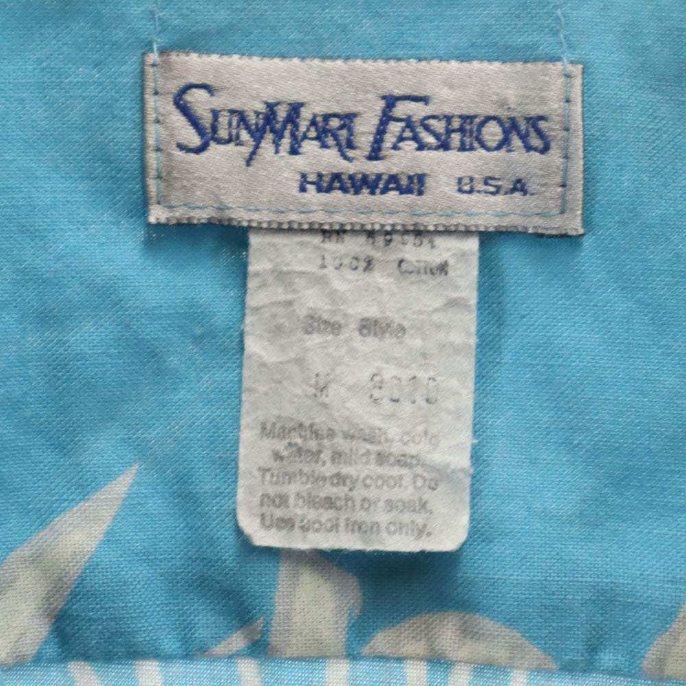 サンマリファッションズ 80s ヴィンテージ 花柄 半袖 オープンカラー アロハシャツ M ライトブルー SUNMARI FASHIONS 開襟 メンズ