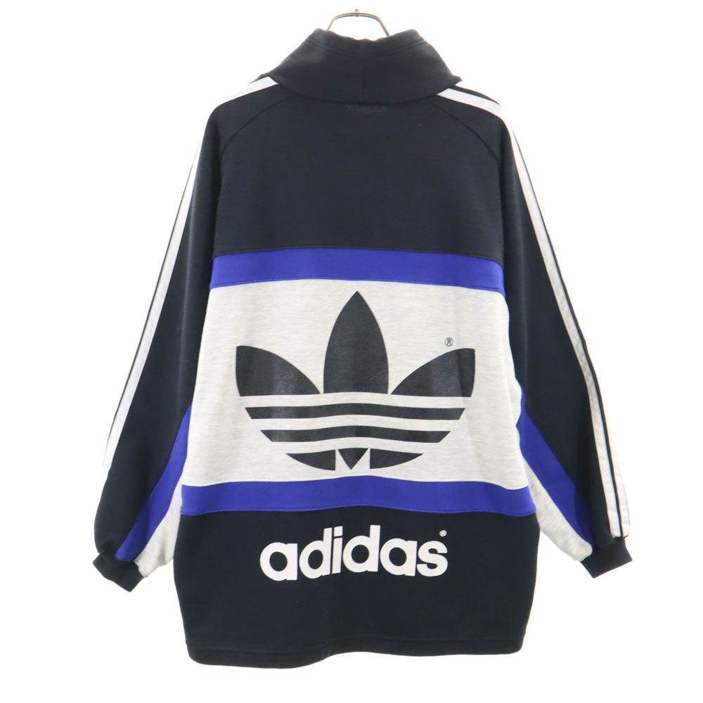 adidas アディダス 80s 日本製 デサント製 ヴィンテージ トレフォイルロゴ 長袖 ハイネック スウェット トレーナー O ブラック×グレー プルオーバー メンズ