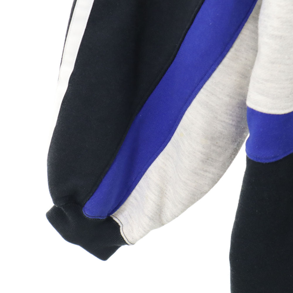 adidas アディダス 80s 日本製 デサント製 ヴィンテージ トレフォイルロゴ 長袖 ハイネック スウェット トレーナー O ブラック×グレー プルオーバー メンズ